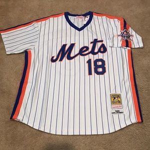 Mets #18 White Pinstripe Baseball Jersey